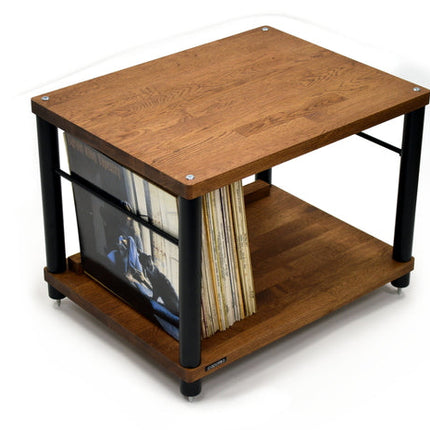 Rack Hi-Fi Atacama Apollo Storm 6 Two Shelf Vinyl Storage Module, Dark Oak, 60cm latime, variante culori - White Legs / Black Legs