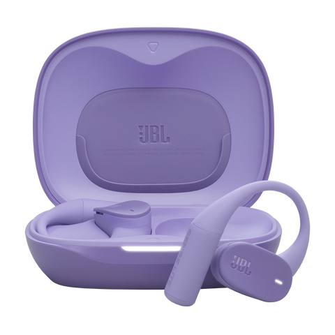 Căști open-ear True Wireless JBL Sense Lite, violet, căștile și carcasa de încărcare deschisă