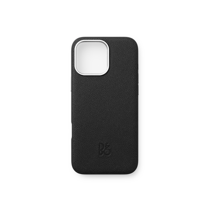 Leather Case iPhone 16 Pro Max în finisaj Infinite Black, pe fundal neutru.