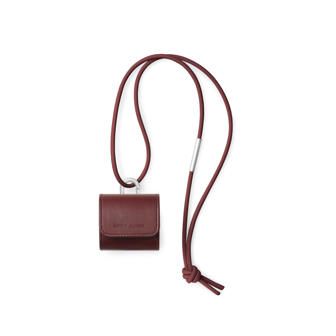 Beo Grace Leather Case în finisaj Cranberry Red, pe fundal neutru.