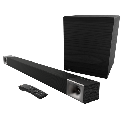 Soundbar Klipsch Cinema 600 negru, cu subwooferul wireless si telecomanda incluse