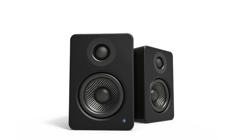 Boxe active Kanto Audio YU2 negre, perechea văzută din unghi