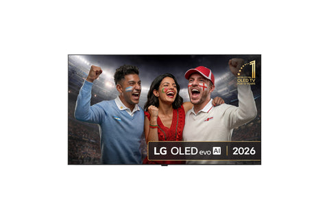 LG OLED evo AI W69LA, model 2026 — vedere frontala cu marcajul LG OLED evo AI 2026 pe ecran