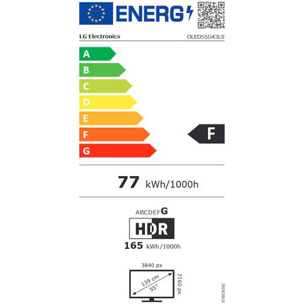 Televizor LG OLED evo OLED55G43LS, 139 cm, Smart, 4K Ultra HD, 100 Hz, Clasa F (Model 2024)