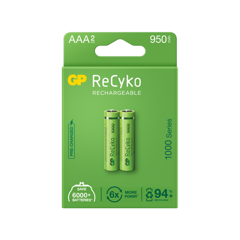 Baterii reincarcabile GP ReCyko AAA 950mAh (R03), ambalaj reciclabil 2pcs