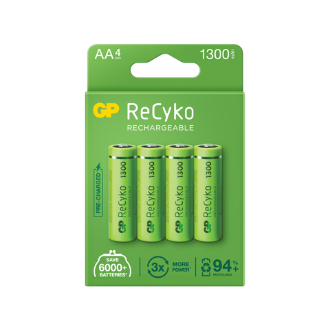 Baterii reincarcabile GP ReCyko AA 1300mAh (R6), ambalaj reciclabil 4pcs