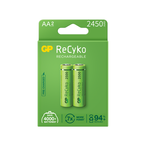 Baterii reincarcabile GP ReCyko AA 2450mAh (R6), ambalaj reciclabil 2pcs