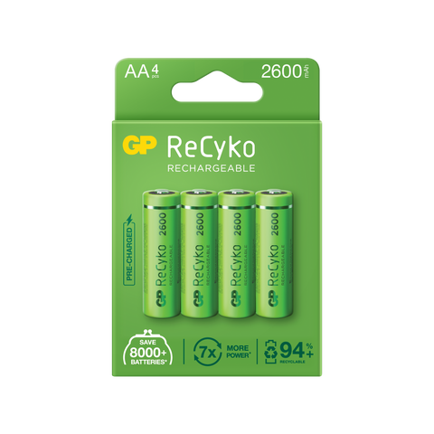 Baterii reincarcabile GP ReCyko AA 2600mAh (R6), ambalaj reciclabil 4pcs