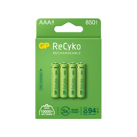 Baterii reincarcabile GP ReCyko AAA 850mAh (R03), ambalaj reciclabil 4pcs