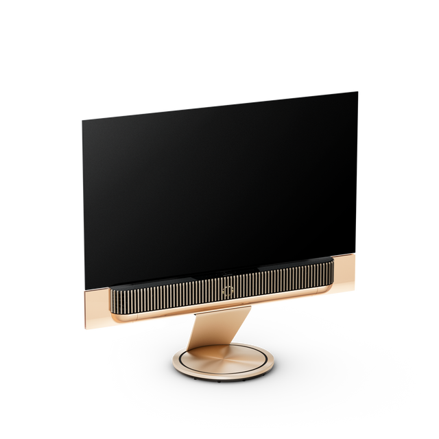 Beovision Theatre 65 inch Motorised Floor Stand în finisaj Gold Tone / Oak
