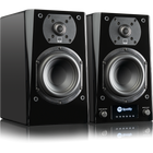 SVS Prime Wireless Pro, finisaj Piano Gloss Black, perechea fără grile, cu driverele și display-ul frontal vizibile