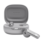 Căști in-ear JBL Live Flex, culoarea argintiu, carcasa deschisă, cu o cască alături