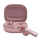 Căști in-ear JBL Live Flex, culoarea roz (Rose), carcasa deschisă, cu o cască alături