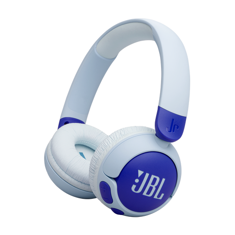 Căști wireless pentru copii JBL Junior 320BT albastre, văzute din unghi