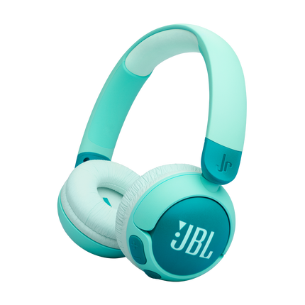 Căști wireless pentru copii JBL Junior 320BT verzi, văzute din unghi