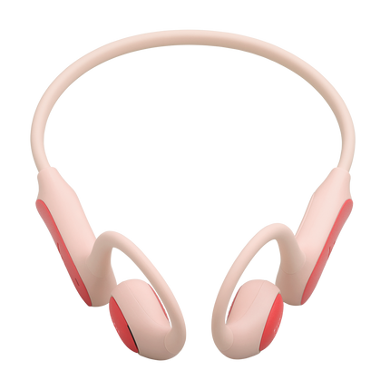 Căști open-ear pentru copii JBL Junior Free piersică, văzute din față