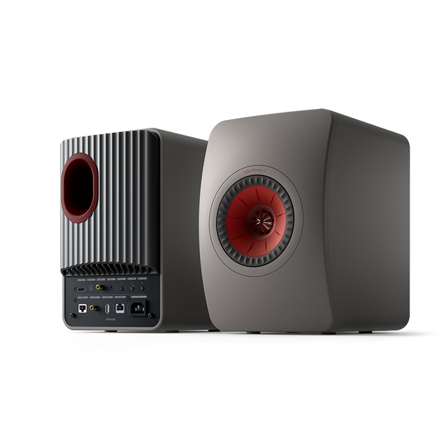 KEF LS50 Wireless II, finisaj Titanium Grey, vedere frontală și posterioară