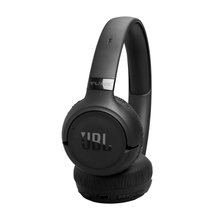 Căști JBL Tune 680NC negre, detaliu cu cupa și banda de cap