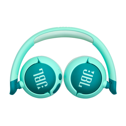 Căști wireless pentru copii JBL Junior 320BT verzi, pliate în poziție plată