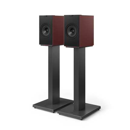 KEF Coda W, finisaj Vintage Burgundy, vedere cu standuri