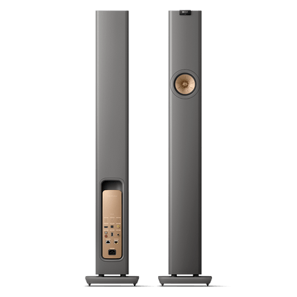 KEF LS60 Wireless, finisaj Titanium Grey, vedere frontală și posterioară