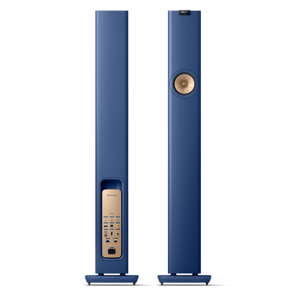KEF LS60 Wireless, finisaj Royal Blue, vedere frontală și posterioară