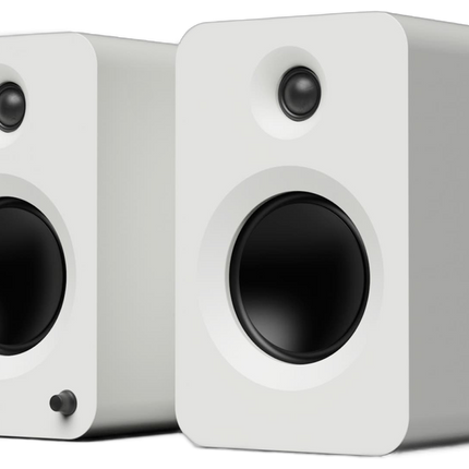 Boxe active Kanto Audio REN albe, perechea văzută din unghi
