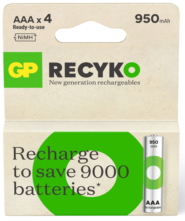 Baterii reincarcabile GP ReCyko AAA 950mAh (R03), ambalaj reciclabil 4pcs