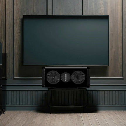 Wharfedale Aura C — finisaj Black, sub televizor în living