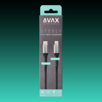 Cablu USB-C - Lightning AVAX CB-402G STEELY, 20W, 1.5m, 3A