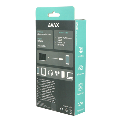 AVAX HB611 CONNECT+ 5in1 HUB Type C-HDMI(4k60Hz), Type C, 2xUSB 3.0, PD 100W HUB