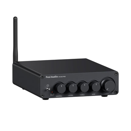 Fosi Audio BT30D PRO, cu panoul frontal, comenzile și carcasa vizibile