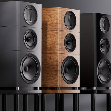 Wharfedale Elysian 2R — comparație finisaje Grey, Walnut și Black