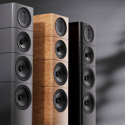 Wharfedale Elysian 3R — cele trei finisaje, prim-plan pe difuzoare