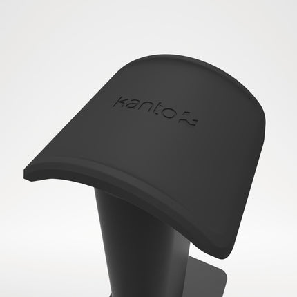 Detaliu al leagănului lat din silicon al suportului Kanto Audio H2, cu sigla Kanto