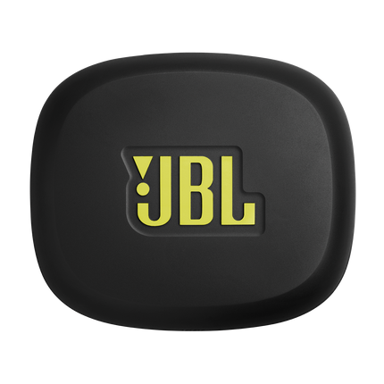 Căști sport open-ear True Wireless JBL Endurance Zone, negru cu lime, carcasa de încărcare văzută de sus