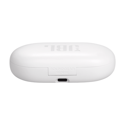 Căști open-ear True Wireless JBL Soundgear Sense, alb, spatele carcasei, cu portul USB-C