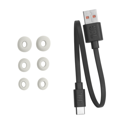 Căști True Wireless JBL Tour Pro 2 Sand, vârfurile de rezervă și cablul USB-C