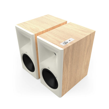 Pereche Klipsch The Nines II in finisaj Oak, in unghi din dreapta, fara grile