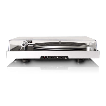 Spatele Lenco L-455: ieșirea RCA, comutatorul preamplificatorului, portul USB, mufa de alimentare și borna de împământare