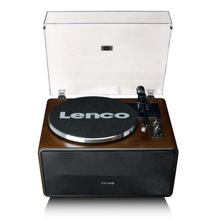 Lenco LS-470, vedere din față, cu capacul antipraf ridicat