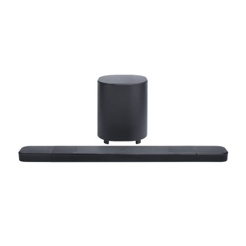 Soundbarul JBL Bar 1000MK2 și subwooferul wireless, din față