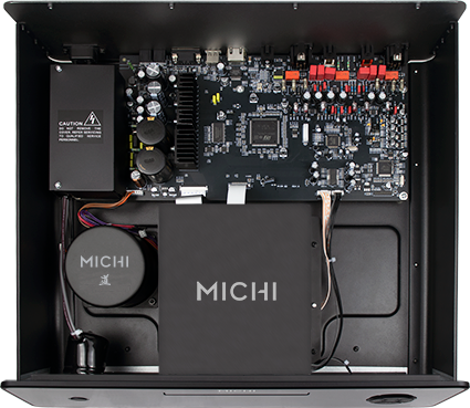 Interiorul Rotel Michi Prestige Q430: mecanismul CD, transformatorul Michi și placa convertorului