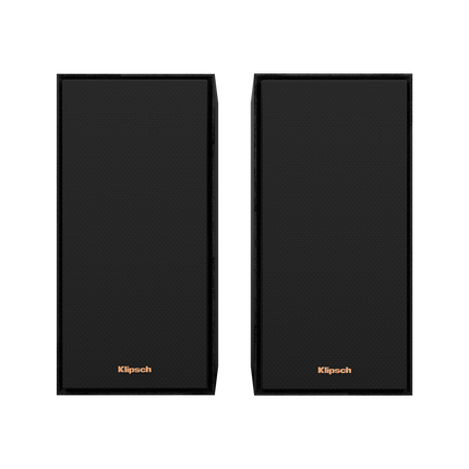 Perechea Klipsch R-40PM vazuta din fata, cu ambele grile magnetice montate
