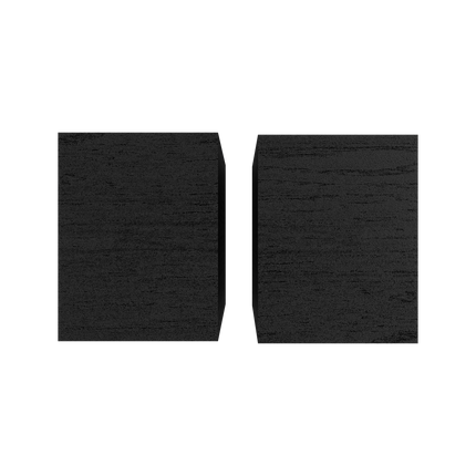 Vedere de sus a perechii Klipsch R-40PM, cu capacele cu textura de lemn si amprenta la sol a fiecarei boxe