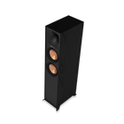 Boxa de podea Klipsch R-800F in negru, vazuta din lateral fara grila, cu hornul Tractrix deasupra celor doua woofere de cupru