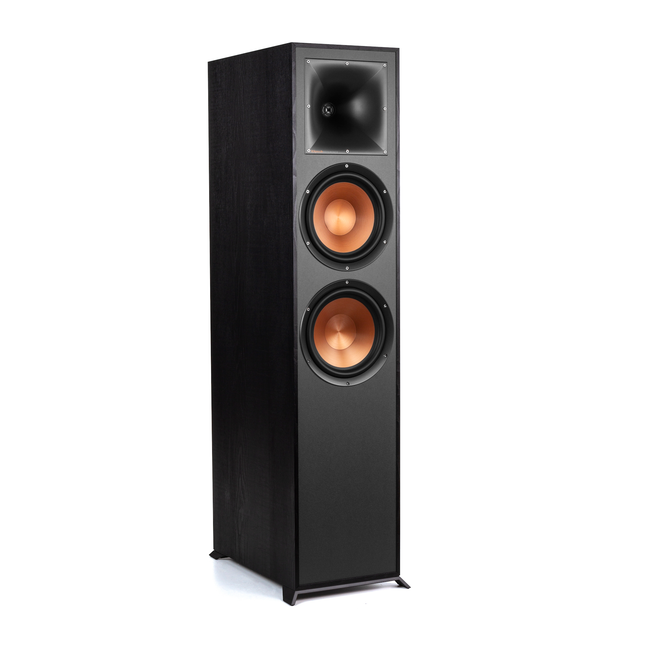 Boxa Klipsch R-820F neagra in trei sferturi, fara grila, cu suruburi aparente si picioare unghiulare