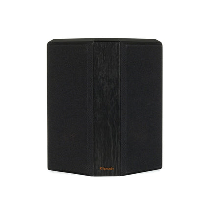 Klipsch RP-402S in finisaj Ebony cu grilele magnetice montate, cate una pe fiecare fata inclinata