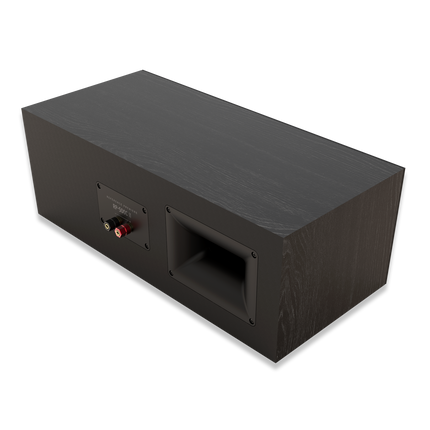 Panoul posterior al Klipsch RP-500C II Ebony, cu portul Tractrix si perechea unica de borne