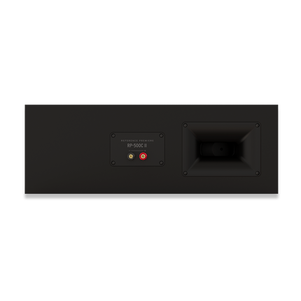 Vedere din spate a Klipsch RP-500C II, cu placuta marcata RP-500C II si o singura pereche de borne